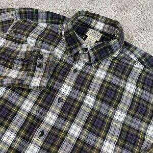 LL Bean Shirt XL Tartan Plaid Flannel Cotton Button‎ Front Outdoor Hiking Casual